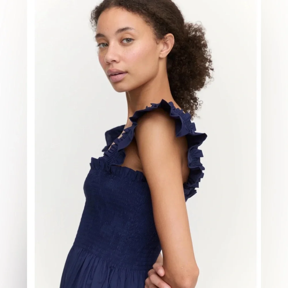 Hill House Blue Ruffled Cotton Dress Ellie Nap dress Navy Size XXL EUC cottage - Picture 12 of 12